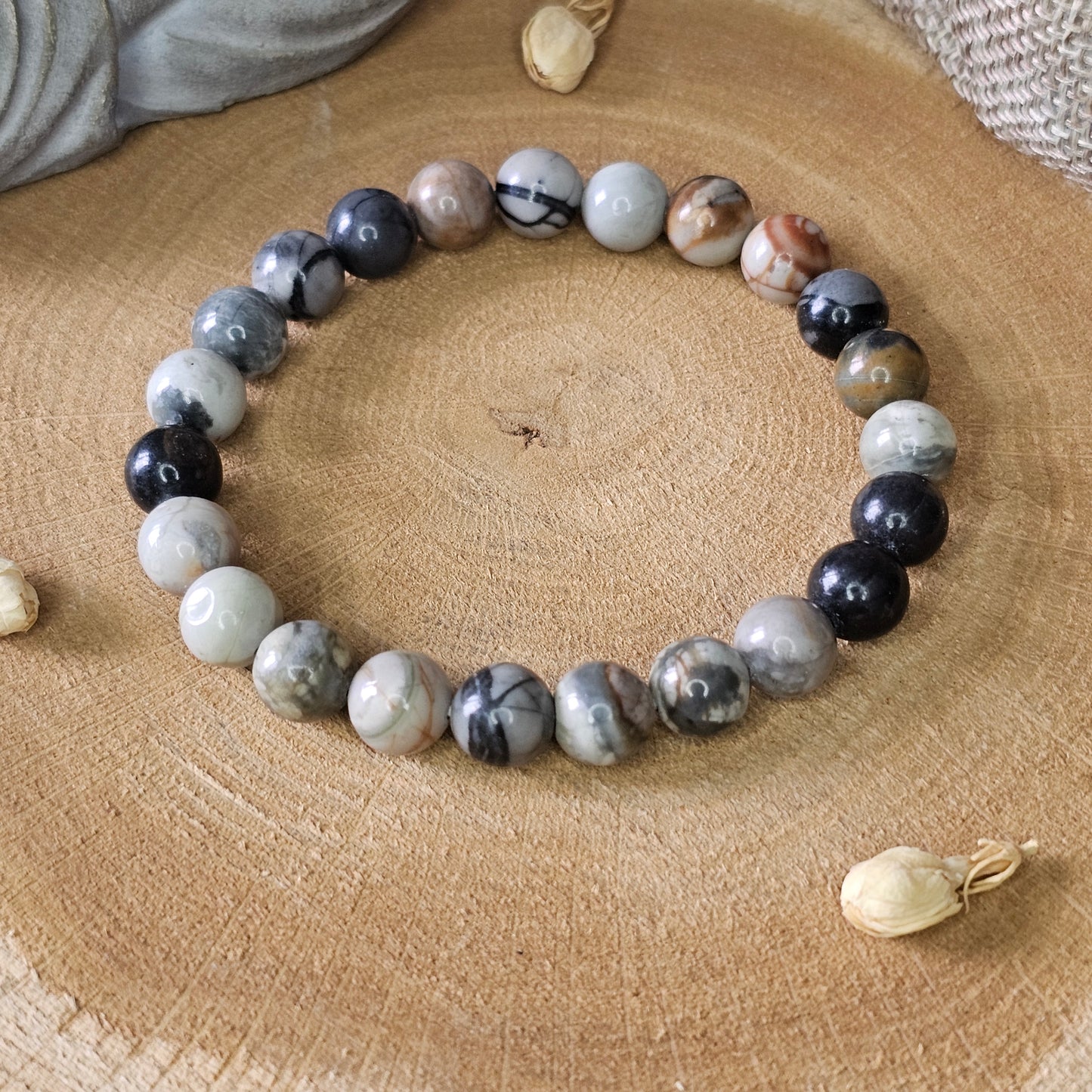 Jaspe Feuille d'Argent - Bracelet 8mm