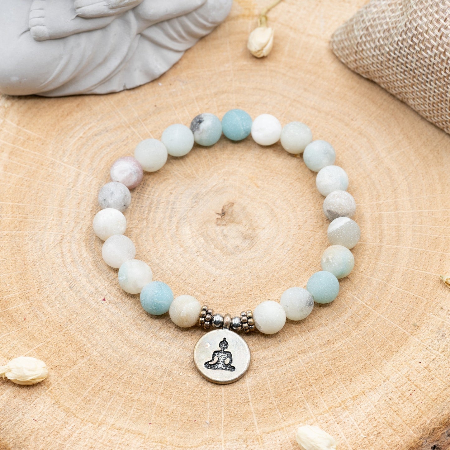 Amazonite givrée avec Bouddha - Bracelet 8 mm