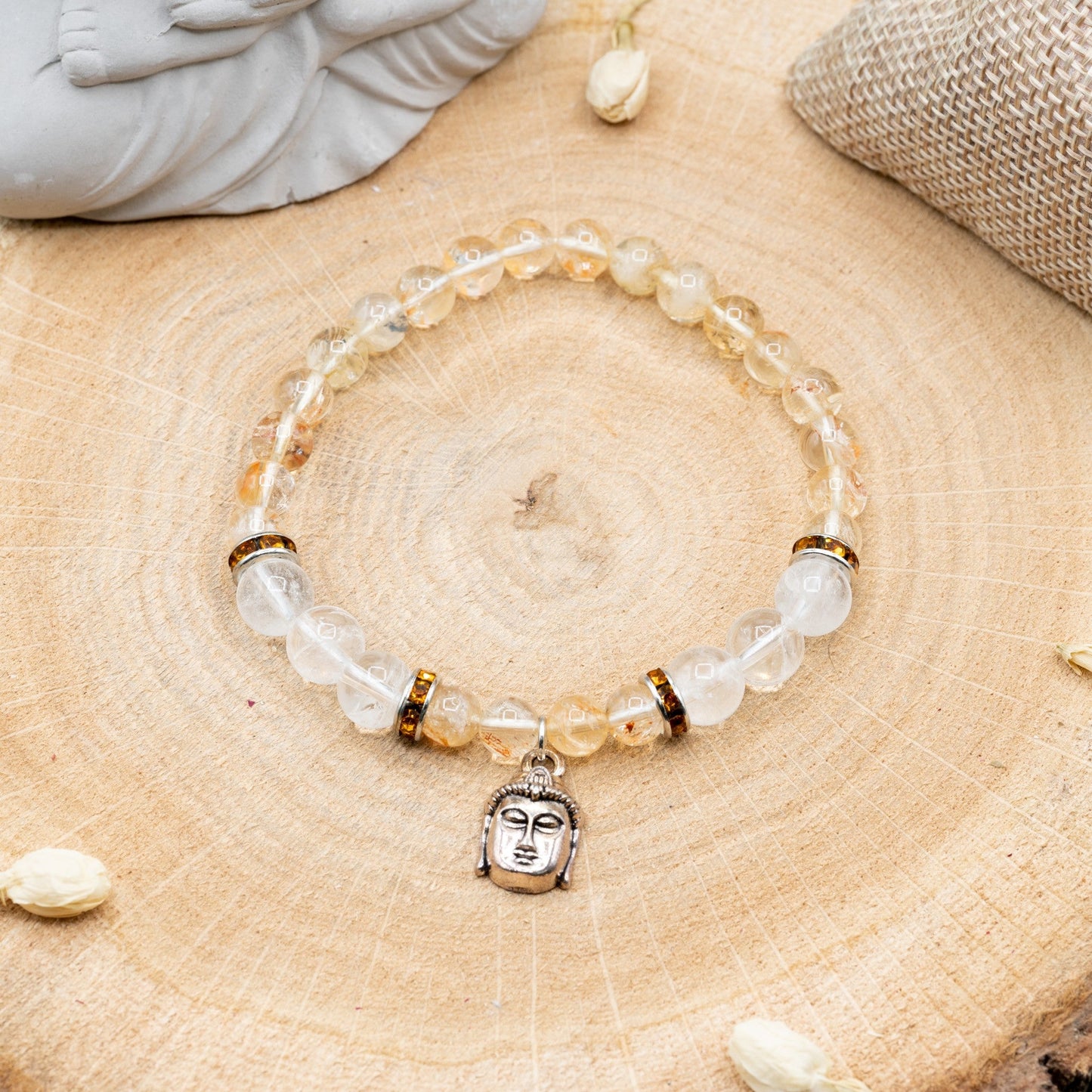 CRISTAL DE ROCHE & CITRINE + BOUDDHA - BRACELET 4-8 MM