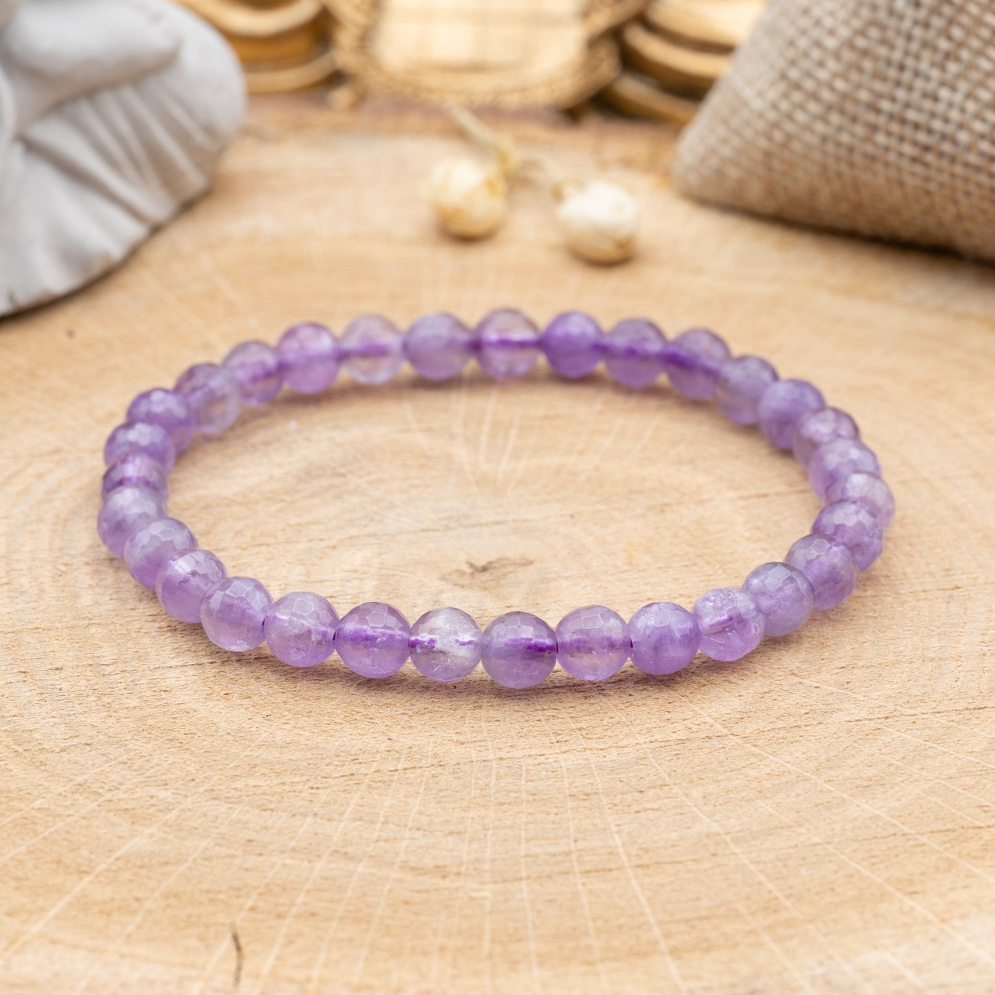 Améthyste coupe à facette - Bracelet 6mm