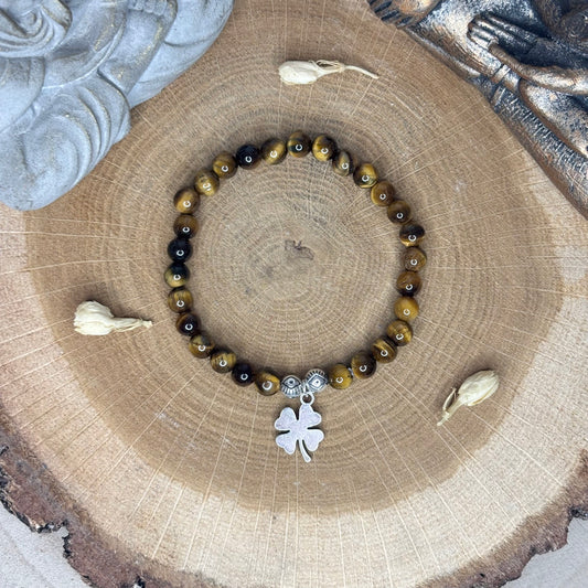 Œil de Tigre & Trèfle - Bracelet 6mm