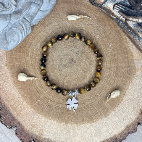 Œil de Tigre & Trèfle - Bracelet 6mm