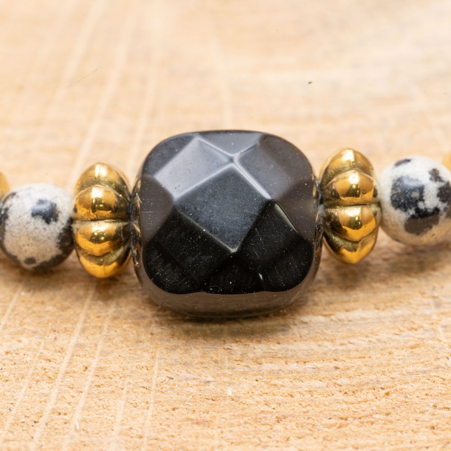 Équilibre - Jaspe dalmatien & Obsidienne noire - Bracelet Omsae 4 mm