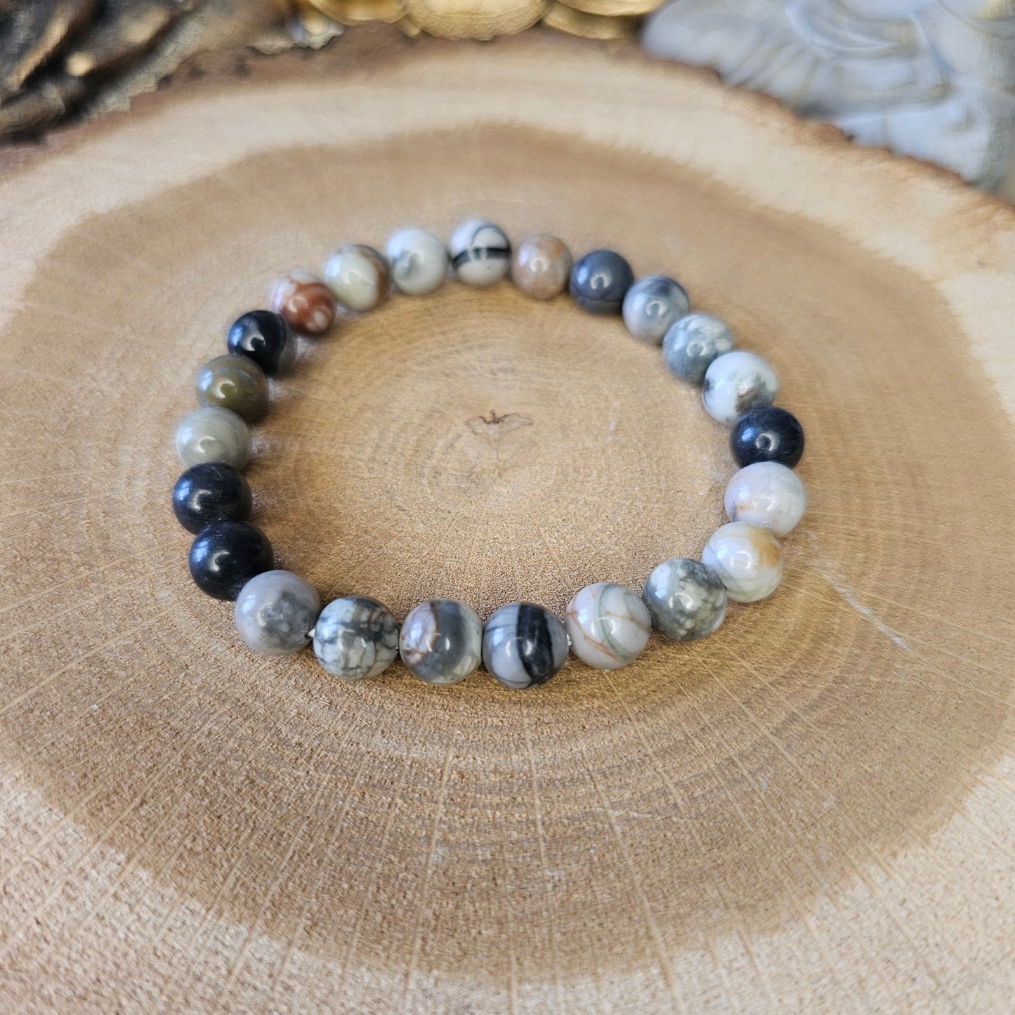 Jaspe Feuille d'Argent - Bracelet 8mm