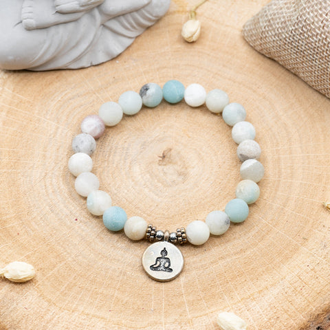Amazonite givrée avec Bouddha - Bracelet 8mm