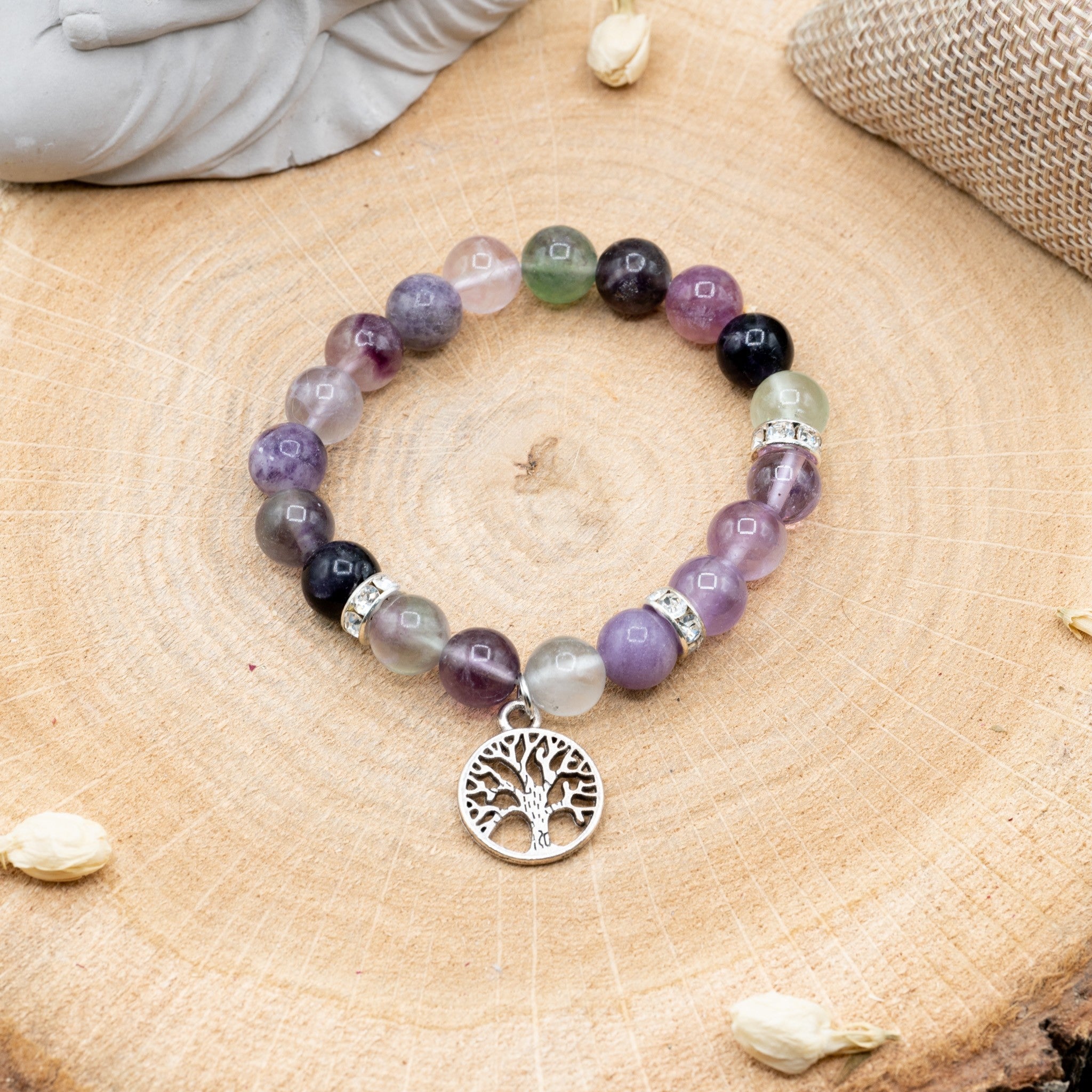 Améthyste & Fluorite + Arbre de Vie - Bracelet 8mm